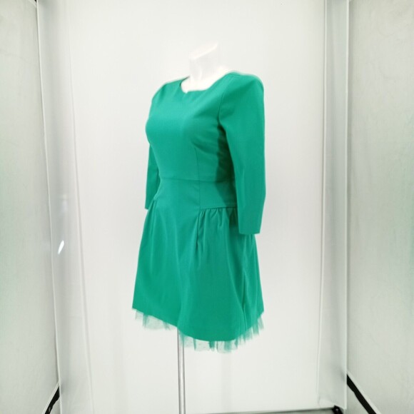 J.CREW Sheath Dress Size 12 Green 3/4 Sleeve Tulle Hem $198 H2851 New Classic - Picture 2 of 12